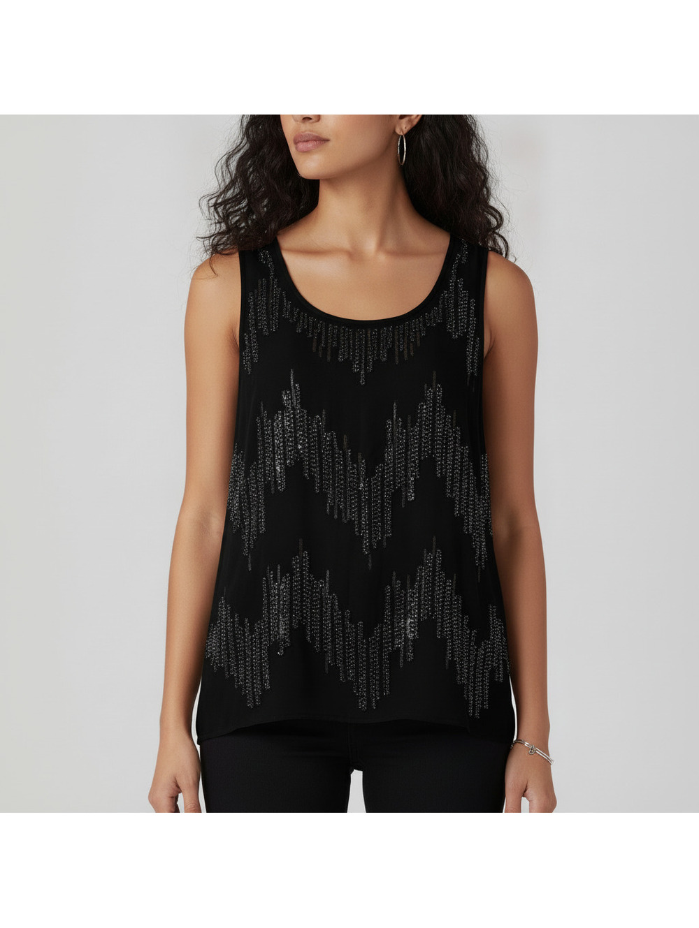 Studio Y Black Beaded sleeveless blouse size L NWT